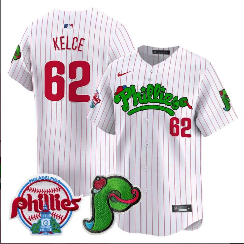 Men Philadelphia Phillies #62 Kelce white with red strips Limited 2024 MLB Nike jersey